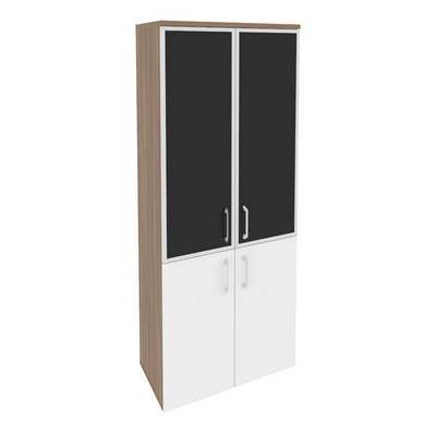 Onix O.ST-1.2R black (Дуб Аризона/Белый Бриллиант) Шкаф высокий широкий (2 низких фасада ЛДСП + 2 средних фасада стекло лакобель в раме)