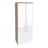 O.ST-1.2R white (Дуб Аризона/Белый Бриллиант) Шкаф высокий широкий (2 низких фасада ЛДСП + 2 средних фасада стекло лакобель в раме)