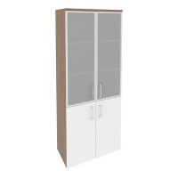 Onix O.ST-1.2R (Дуб Аризона/Белый Бриллиант) Шкаф высокий широкий (2 низких фасада ЛДСП + 2 средних фасада стекло в раме)