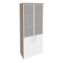 Onix O.ST-1.2R (Дуб Аризона/Белый Бриллиант) Шкаф высокий широкий (2 низких фасада ЛДСП + 2 средних фасада стекло в раме)