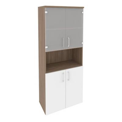 Onix O.ST-1.4 (Дуб Аризона/Белый Бриллиант) Шкаф высокий широкий (2 низких фасада ЛДСП + 2 низких фасада стекло)