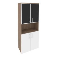 Onix O.ST-1.4R black (Дуб Аризона/Белый Бриллиант) Шкаф высокий широкий (2 низких фасада ЛДСП + 2 низких фасада стекло лакобель в раме)