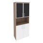 Onix O.ST-1.4R black (Дуб Аризона/Белый Бриллиант) Шкаф высокий широкий (2 низких фасада ЛДСП + 2 низких фасада стекло лакобель в раме)