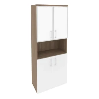 O.ST-1.4R white (Дуб Аризона/Белый Бриллиант) Шкаф высокий широкий (2 низких фасада ЛДСП + 2 низких фасада стекло лакобель в раме)