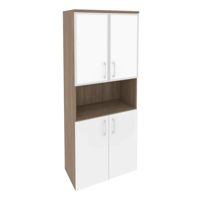 O.ST-1.4R white (Дуб Аризона/Белый Бриллиант) Шкаф высокий широкий (2 низких фасада ЛДСП + 2 низких фасада стекло лакобель в раме)