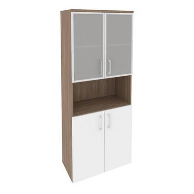 Onix O.ST-1.4R (Дуб Аризона/Белый Бриллиант) Шкаф высокий широкий (2 низких фасада ЛДСП + 2 низких фасада стекло в раме)