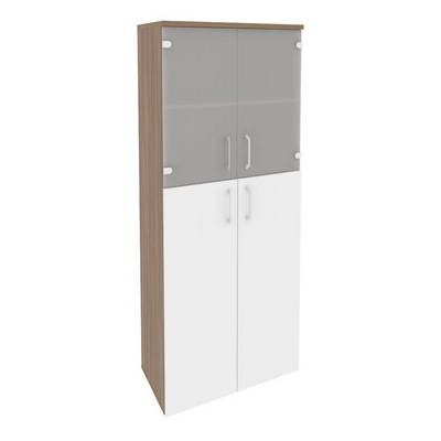 Оникс O.ST-1.7 (Дуб Аризона/Белый Бриллиант) Шкаф высокий широкий (2 средних фасада ЛДСП + 2 низких фасада стекло)