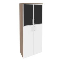 Onix O.ST-1.7R black (Дуб Аризона/Белый Бриллиант) Шкаф высокий широкий (2 средних фасада ЛДСП + 2 низких фасада стекло лакобель в раме)