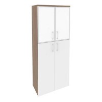 Onix O.ST-1.7R white (Дуб Аризона/Белый Бриллиант) Шкаф высокий широкий (2 средних фасада ЛДСП + 2 низких фасада стекло лакобель в раме)