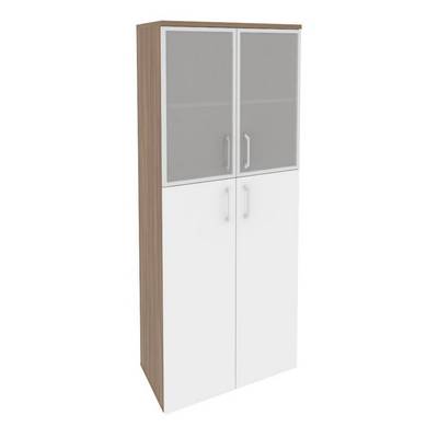 Onix O.ST-1.7R (Дуб Аризона/Белый Бриллиант) Шкаф высокий широкий (2 средних фасада ЛДСП + 2 низких фасада стекло в раме)