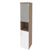 Onix O.SU-1.4(R) (Дуб Аризона/Белый Бриллиант) Шкаф высокий узкий правый (1 низкий фасад ЛДСП + 1 низкий фасад стекло)