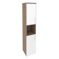 Onix O.SU-1.4R(L) white (Дуб Аризона/Белый Бриллиант) Шкаф высокий узкий левый (1 низкий фасад ЛДСП + 1 низкий фасад стекло лакобель в раме)