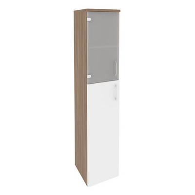 Onix O.SU-1.7(L) (Дуб Аризона/Белый Бриллиант) Шкаф высокий узкий левый (1 средний фасад ЛДСП + 1 низкий фасад стекло)