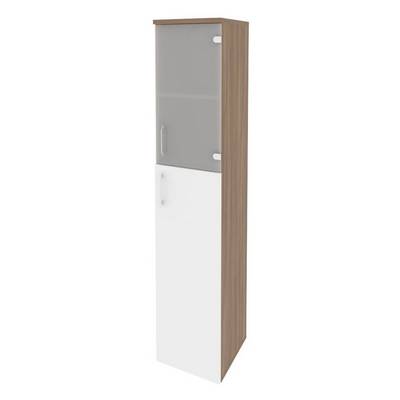 Onix O.SU-1.7(R) (Дуб Аризона/Белый Бриллиант) Шкаф высокий узкий правый (1 средний фасад ЛДСП + 1 низкий фасад стекло)