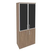 Onix O.ST-1.2R black (Дуб Аризона) Шкаф высокий широкий (2 низких фасада ЛДСП + 2 средних фасада стекло лакобель в раме)