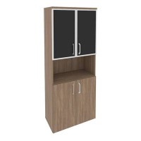 Onix O.ST-1.4R black (Дуб Аризона) Шкаф высокий широкий (2 низких фасада ЛДСП + 2 низких фасада стекло лакобель в раме)