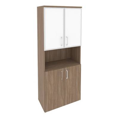 Onix O.ST-1.4R white (Дуб Аризона) Шкаф высокий широкий (2 низких фасада ЛДСП + 2 низких фасада стекло лакобель в раме)