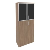 Onix O.ST-1.7R black (Дуб Аризона) Шкаф высокий широкий (2 средних фасада ЛДСП + 2 низких фасада стекло лакобель в раме)