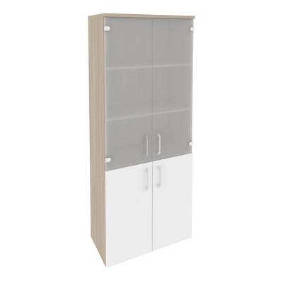 Onix O.ST-1.2 (Дуб Аттик/Белый Бриллиант) Шкаф высокий широкий (2 низких фасада ЛДСП + 2 средних фасада стекло)