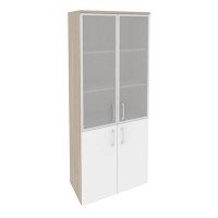 Onix O.ST-1.2R (Дуб Аттик/Белый Бриллиант) Шкаф высокий широкий (2 низких фасада ЛДСП + 2 средних фасада стекло в раме)