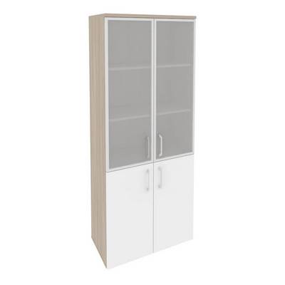 Onix O.ST-1.2R (Дуб Аттик/Белый Бриллиант) Шкаф высокий широкий (2 низких фасада ЛДСП + 2 средних фасада стекло в раме)