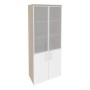 Onix O.ST-1.2R (Дуб Аттик/Белый Бриллиант) Шкаф высокий широкий (2 низких фасада ЛДСП + 2 средних фасада стекло в раме)