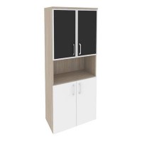 Onix O.ST-1.4R black (Дуб Аттик/Белый Бриллиант) Шкаф высокий широкий (2 низких фасада ЛДСП + 2 низких фасада стекло лакобель в раме)