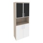 Onix O.ST-1.4R black (Дуб Аттик/Белый Бриллиант) Шкаф высокий широкий (2 низких фасада ЛДСП + 2 низких фасада стекло лакобель в раме)