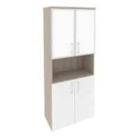 O.ST-1.4R white (Дуб Аттик/Белый Бриллиант) Шкаф высокий широкий (2 низких фасада ЛДСП + 2 низких фасада стекло лакобель в раме)
