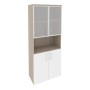 Onix O.ST-1.4R (Дуб Аттик/Белый Бриллиант) Шкаф высокий широкий (2 низких фасада ЛДСП + 2 низких фасада стекло в раме)
