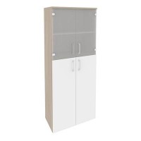 Onix O.ST-1.7 (Дуб Аттик/Белый Бриллиант) Шкаф высокий широкий (2 средних фасада ЛДСП + 2 низких фасада стекло)