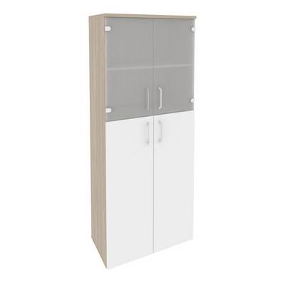 Onix O.ST-1.7 (Дуб Аттик/Белый Бриллиант) Шкаф высокий широкий (2 средних фасада ЛДСП + 2 низких фасада стекло)