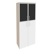 Onix O.ST-1.7R black (Дуб Аттик/Белый Бриллиант) Шкаф высокий широкий (2 средних фасада ЛДСП + 2 низких фасада стекло лакобель в раме)