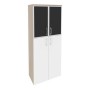 Onix O.ST-1.7R black (Дуб Аттик/Белый Бриллиант) Шкаф высокий широкий (2 средних фасада ЛДСП + 2 низких фасада стекло лакобель в раме)