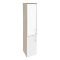 Onix O.SU-1.2R(L) white (Дуб Аттик/Белый Бриллиант) Шкаф высокий узкий левый (1 низкий фасад ЛДСП + 1 средний фасад стекло лакобель в раме)