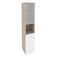 Onix O.SU-1.4(L) (Дуб Аттик/Белый Бриллиант) Шкаф высокий узкий левый (1 низкий фасад ЛДСП + 1 низкий фасад стекло)