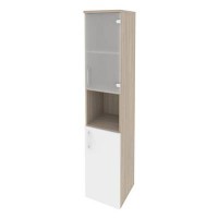 Onix O.SU-1.4(R) (Дуб Аттик/Белый Бриллиант) Шкаф высокий узкий правый (1 низкий фасад ЛДСП + 1 низкий фасад стекло)
