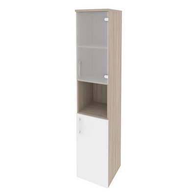 Onix O.SU-1.4(R) (Дуб Аттик/Белый Бриллиант) Шкаф высокий узкий правый (1 низкий фасад ЛДСП + 1 низкий фасад стекло)