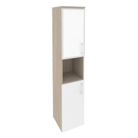 Onix O.SU-1.4R(L) white (Дуб Аттик/Белый Бриллиант) Шкаф высокий узкий левый (1 низкий фасад ЛДСП + 1 низкий фасад стекло лакобель в раме)