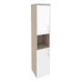 Onix O.SU-1.4R(L) white (Дуб Аттик/Белый Бриллиант) Шкаф высокий узкий левый (1 низкий фасад ЛДСП + 1 низкий фасад стекло лакобель в раме)