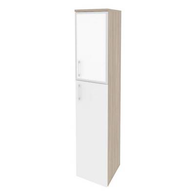 Onix O.SU-1.7R(R) white (Дуб Аттик/Белый Бриллиант) Шкаф высокий узкий правый (1 средний фасад ЛДСП + 1 низкий фасад стекло лакобель в раме)