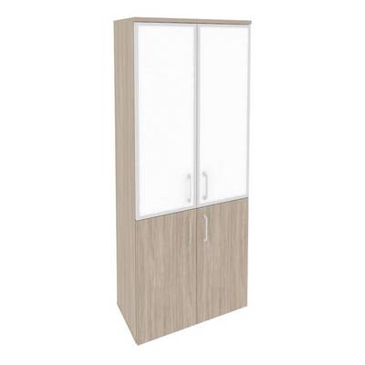 Onix O.ST-1.2R white (Дуб Аттик) Шкаф высокий широкий (2 низких фасада ЛДСП + 2 средних фасада стекло лакобель в раме)