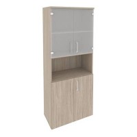 Onix O.ST-1.4 (Дуб Аттик) Шкаф высокий широкий (2 низких фасада ЛДСП + 2 низких фасада стекло)