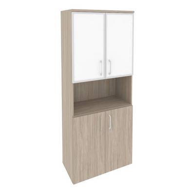 Onix O.ST-1.4R white (Дуб Аттик) Шкаф высокий широкий (2 низких фасада ЛДСП + 2 низких фасада стекло лакобель в раме)