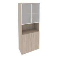 Onix O.ST-1.4R (Дуб Аттик) Шкаф высокий широкий (2 низких фасада ЛДСП + 2 низких фасада стекло в раме)