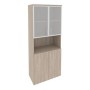 Onix O.ST-1.4R (Дуб Аттик) Шкаф высокий широкий (2 низких фасада ЛДСП + 2 низких фасада стекло в раме)