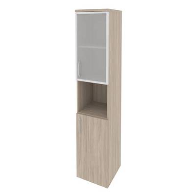 Onix O.SU-1.4R(R) (Дуб Аттик) Шкаф высокий узкий правый (1 низкий фасад ЛДСП + 1 низкий фасад стекло в раме)