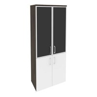 Onix O.ST-1.2R black (Дуб Мали/Белый Бриллиант) Шкаф высокий широкий (2 низких фасада ЛДСП + 2 средних фасада стекло лакобель в раме)