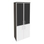 Onix O.ST-1.2R black (Дуб Мали/Белый Бриллиант) Шкаф высокий широкий (2 низких фасада ЛДСП + 2 средних фасада стекло лакобель в раме)