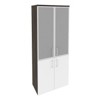 Onix O.ST-1.2R (Дуб Мали/Белый Бриллиант) Шкаф высокий широкий (2 низких фасада ЛДСП + 2 средних фасада стекло в раме)